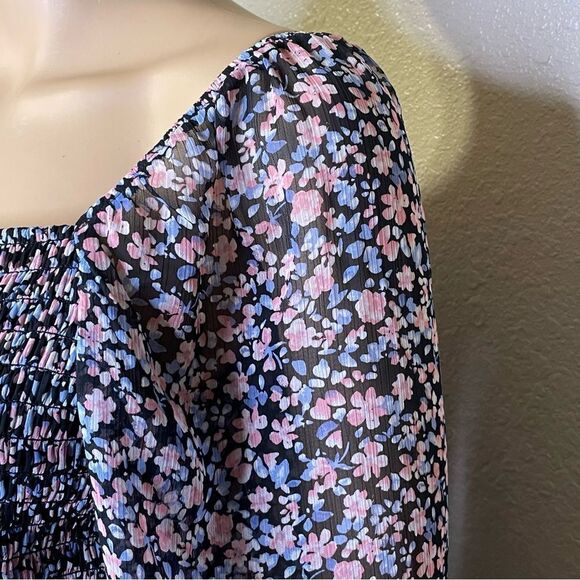 I.N. San Francisco Floral Puff Sleeve Blouse Pink Blue Black Large - Picture 6 of 12